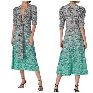 AFRM Ellis Ombre Snake Midi Dress Green Snake Print Puff Sleeve Size Small